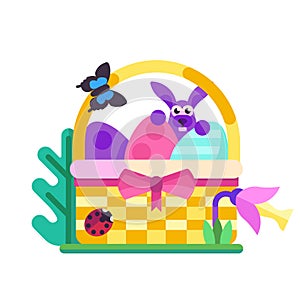 Spring Easter Picnic Basket with Eggs