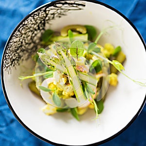 Spring egg salad with asparagus and microgreens