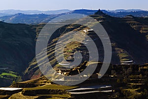 Spring farmland on mountain photo