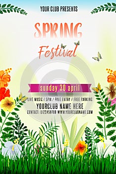 Spring festival flyer design with green grass