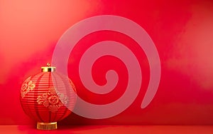 Spring Festival Poster. Minimalistic modern banner with one lantern. Chinese New Year decorations