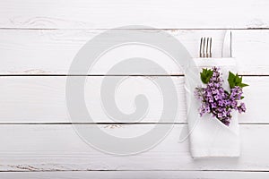 Spring festive table setting with vintage cutlery