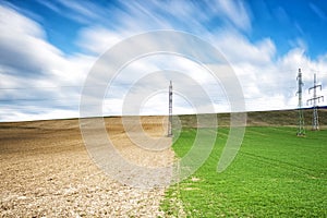 Spring field with electric pillars