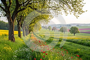 Spring Fields & Allee in Summer