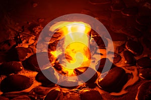 Spring of fire water. Burning methane in water. Cold fire