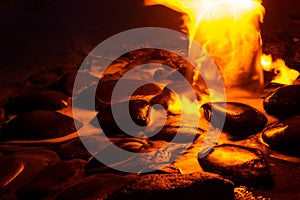 Spring of fire water. Burning methane in water. Cold fire