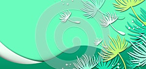 spring floating dandelion seeds green paper cut background