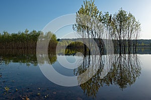 Spring flood on the Siberian river