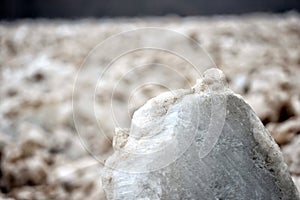 Spring flood threat. The ice jam on the river.