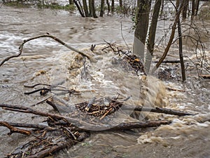 Spring Flooding and Fast Moving Melt Water During Heavy Rain.