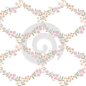 Spring floral cottage core seamless pattern. Vector garden pastel tiny flowers print in vintage romantic style.