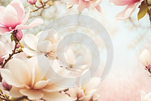 Spring Floral nature background with lovely magnolia blossom