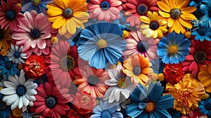 spring floral pattern, vibrant flower pattern backdrop in red, pink, yellow, and blue, ideal for spring occasions and
