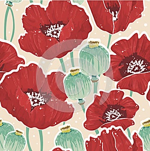 Spring floral seamless pattern with poppy