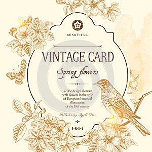 Spring floral vector vintage card