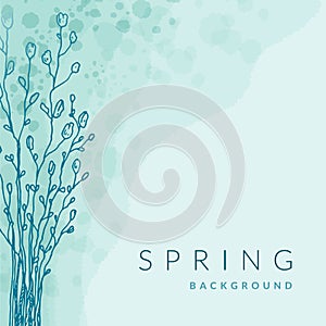 Spring floral watercolor abstract backgroun. Social media square post template