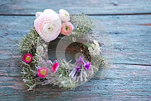Spring floristry on weathered wood