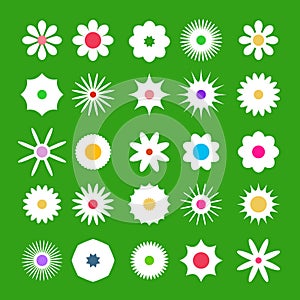 Spring Flover Icons Vector Flat Design Flowers Set on Green Background