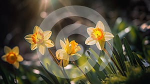 Spring flower background with beautiful morning light shining on the flowers