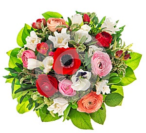 Spring flower bouquet green leaves decoration