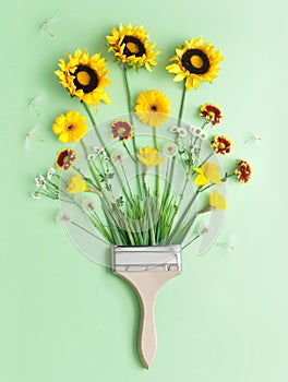 Spring flower growth paint brush