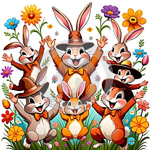 Spring flower happy rabbit family celebration party
