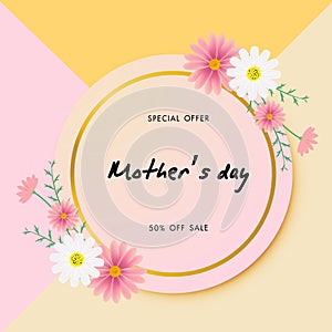 Spring flower with mother`s day sale background vector