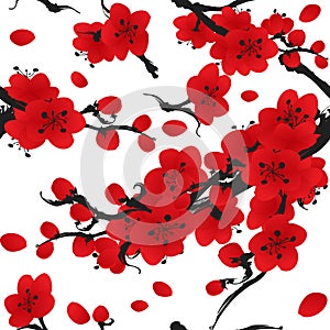 Spring flower seamless pattern of Plum blossom in Oriental style paintings