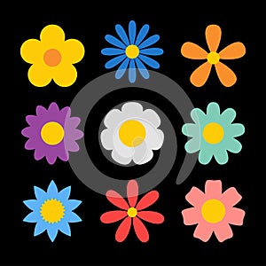 Spring flower set. Colorful flowers collection. Gerbera, sun flower, chrysanthemum, daisy chamomile, daffodil. Growing concept.