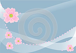 A Spring Flowers background, pink flowers on light blue.