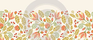 Spring flowers and berries horizontal seamless