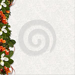 Spring flowers border on white paper background