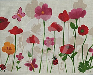 Spring flowers, buterfly and ladybug.