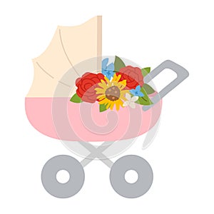 spring flowers and cute doodle baby pram