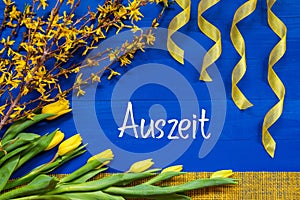 Spring Flowers Decoration, Branch, Ribbon, Auszeit Means Downtime