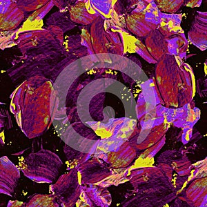 Spring flowers with flower petals in pink, violet, yellow color. Simple abstract background, hand-painted watercolor. Design