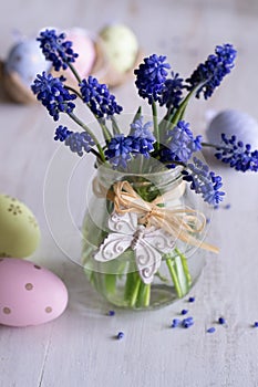 Spring flowers in glass jar