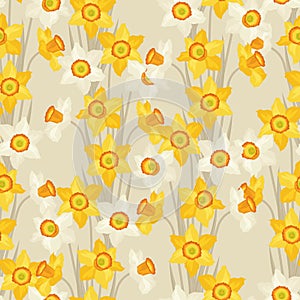 Spring flowers narcissus natural seamless pattern
