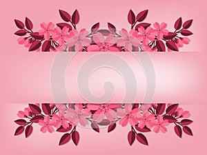 Spring flowers in the paper art style of Sakura or Cherry blossom frame with your copy space on pink background