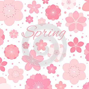 Spring flowers, pink blossoms background, flat