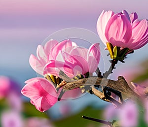 Spring flowers  pink sacura branch on blue sky