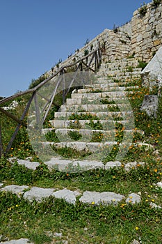 Spring Flowers on steps in Noto Antica Sicily Italy  photo