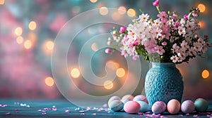 Spring Flowers Vase Easter Eggs Festive Decor
