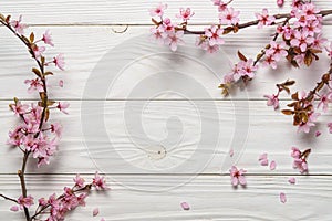 Spring flowers on vintage white wooden background