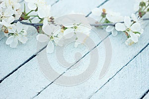 Spring flowers on wooden table