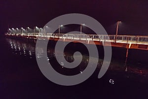 Spring fog on the Black Sea pier in the Bulgarian Pomorie