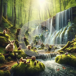 A spring dawn forest.