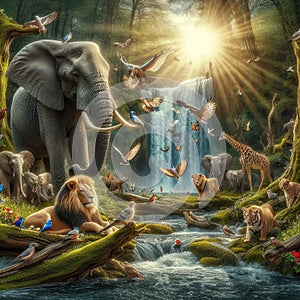 ,A spring dawn forest.