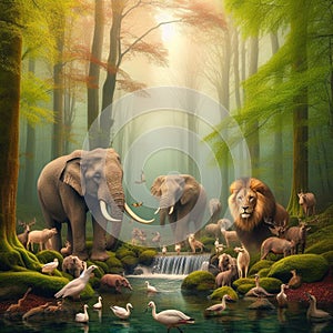 A spring dawn forest.