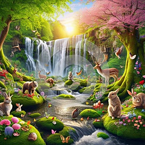 A spring dawn forest.